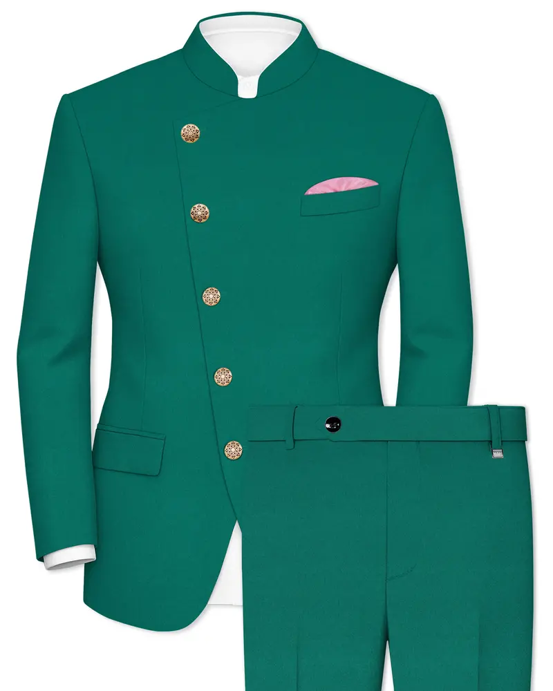 Stromboli Green Cross Placket Bandhgala Suit 1