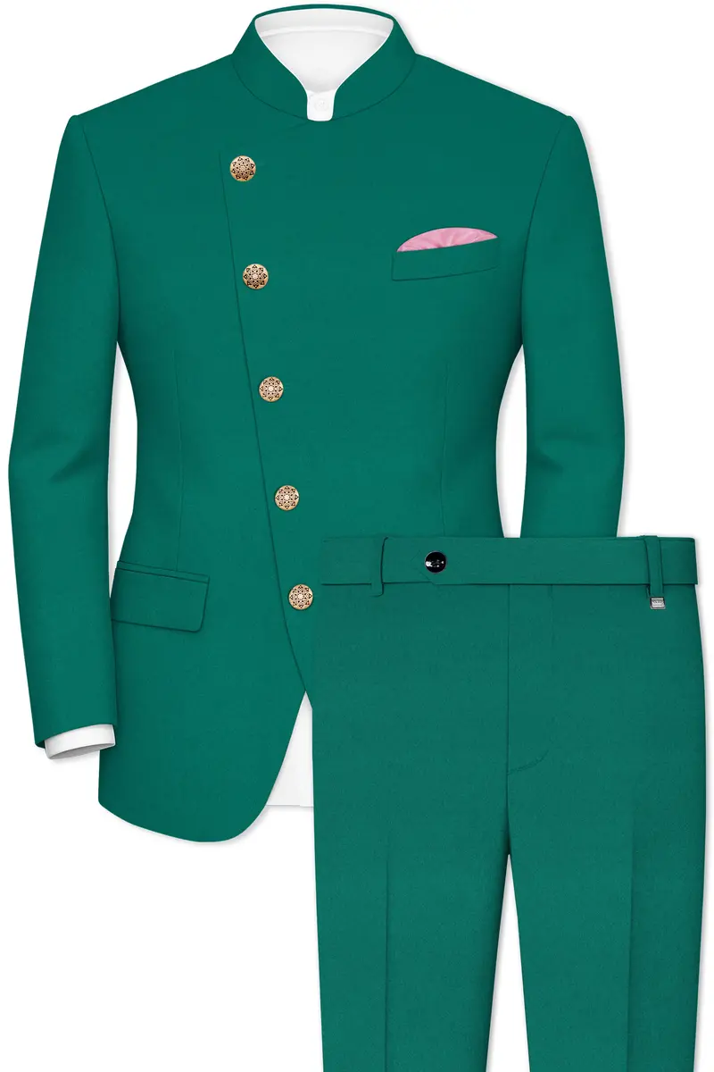 Stromboli Green Cross Placket Bandhgala Suit 2