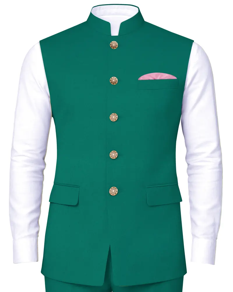 Stromboli Green Solid Bandhgala Nehru Jacket 1