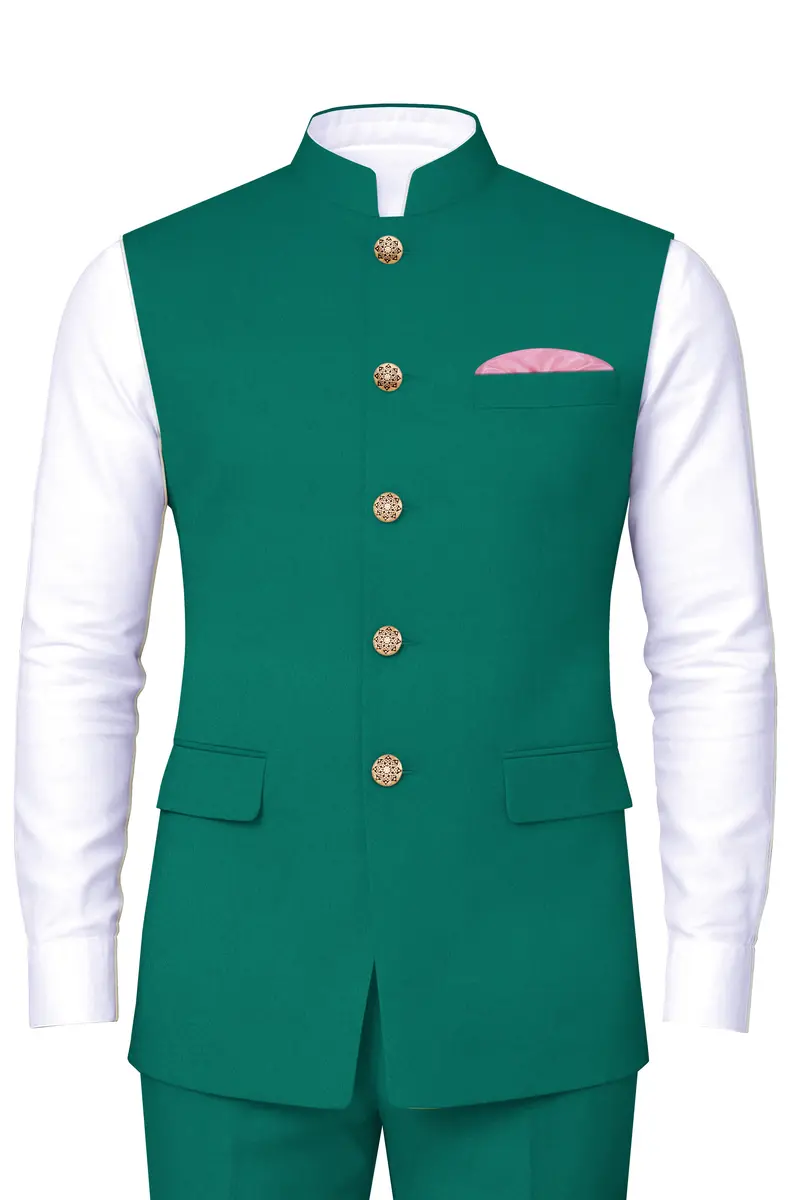 Stromboli Green Solid Bandhgala Nehru Jacket 2