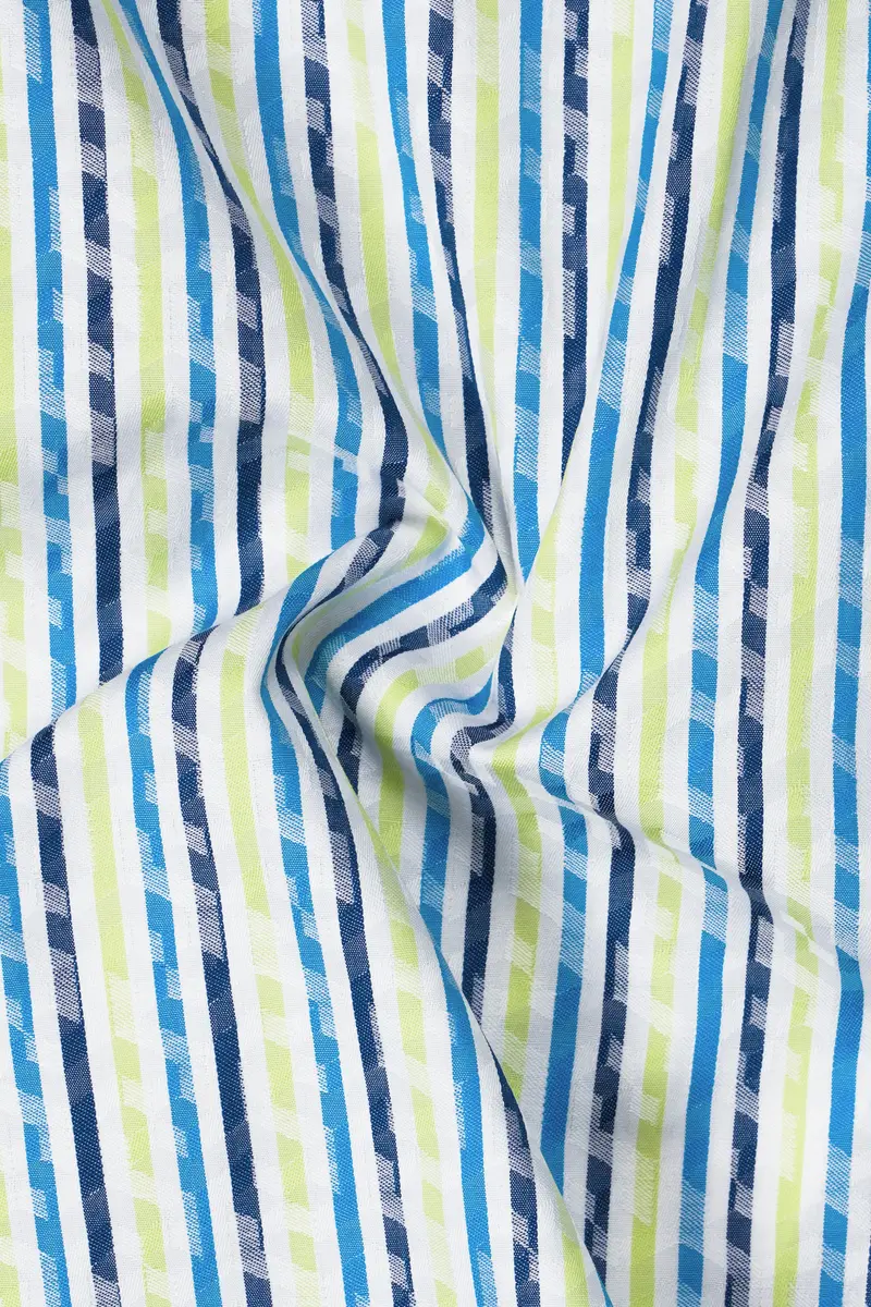 Sunburst-Electric Blue And Primrose Yellow Jacquard Striped Premium Cotton Shirt 2