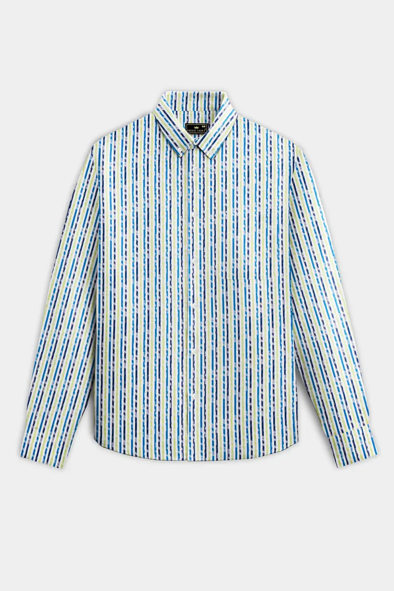 Sunburst-Electric Blue And Primrose Yellow Jacquard Striped Premium Cotton Shirt 4