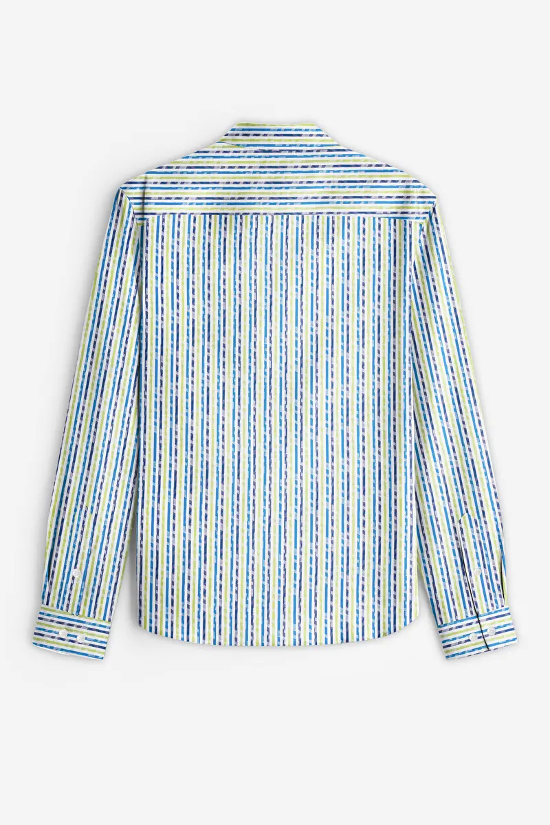 Sunburst-Electric Blue And Primrose Yellow Jacquard Striped Premium Cotton Shirt 5