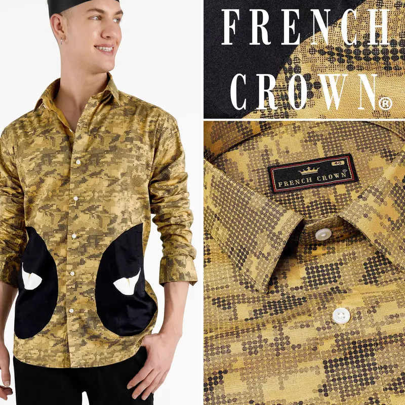 Sundance Brown With Black Hand Painted Luxurious Linen Designer Shirt 1