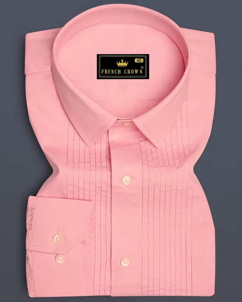 Sundown Pink Pin Tucks Premium Cotton Tuxedo Shirt 1