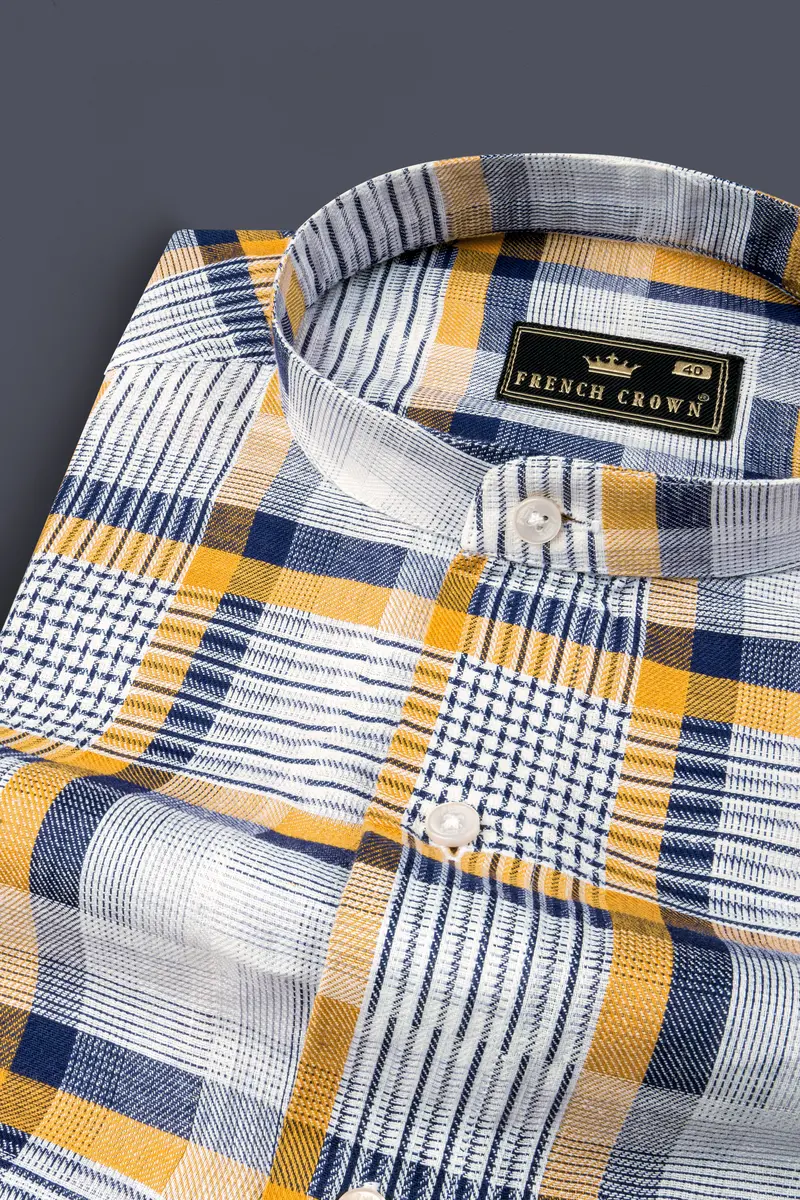 Sunglow With Rhino Blue Twill Plaid Premium Cotton Shirt 1