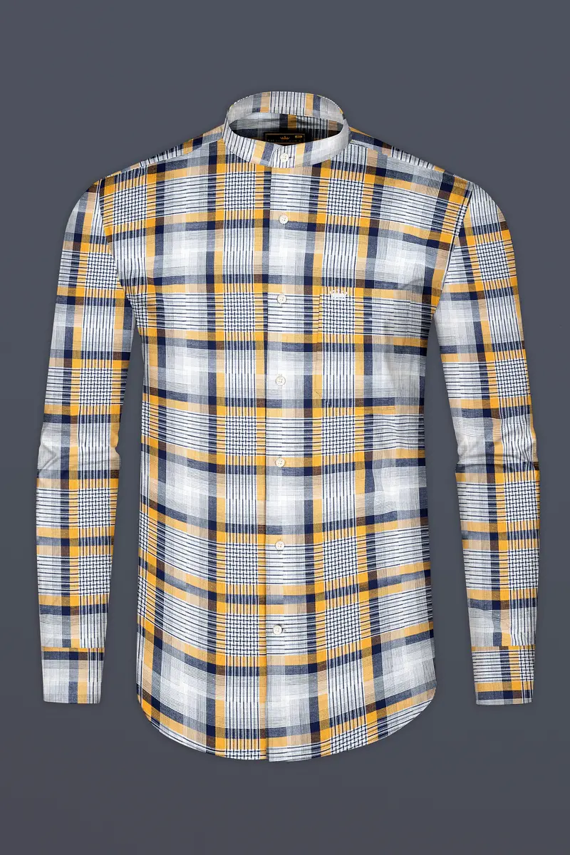 Sunglow With Rhino Blue Twill Plaid Premium Cotton Shirt 4