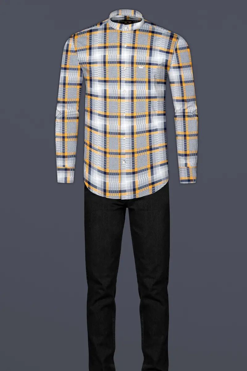 Sunglow With Rhino Blue Twill Plaid Premium Cotton Shirt 6