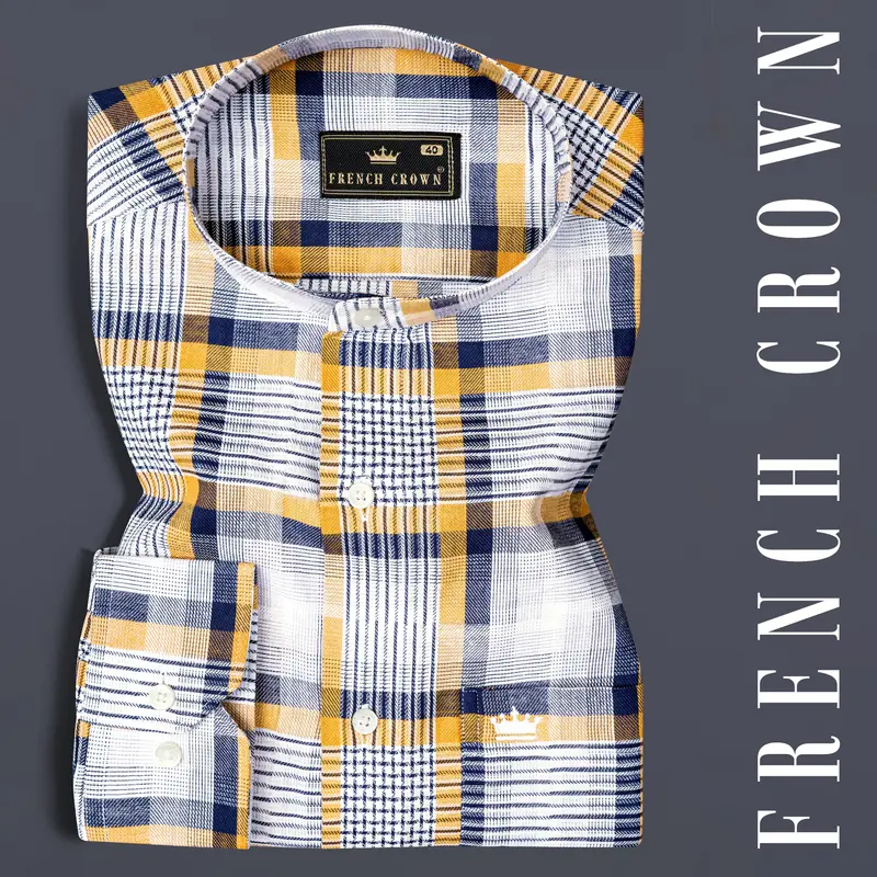 Sunglow With Rhino Blue Twill Plaid Premium Cotton Shirt 7