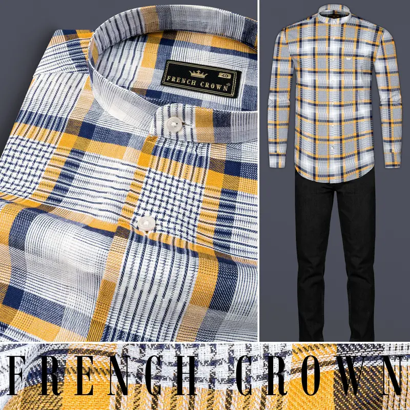 Sunglow With Rhino Blue Twill Plaid Premium Cotton Shirt 8