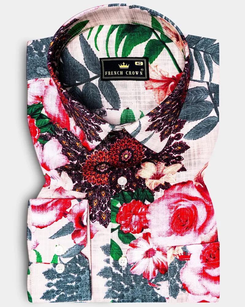 Sunlush-Eggshell Cream Tropical Printed Lightweight Premium Cotton Multicolor Casual Shirt 1