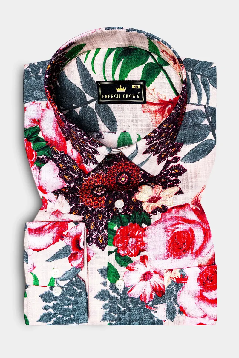 Sunlush-Eggshell Cream Tropical Printed Lightweight Premium Cotton Multicolor Casual Shirt 2