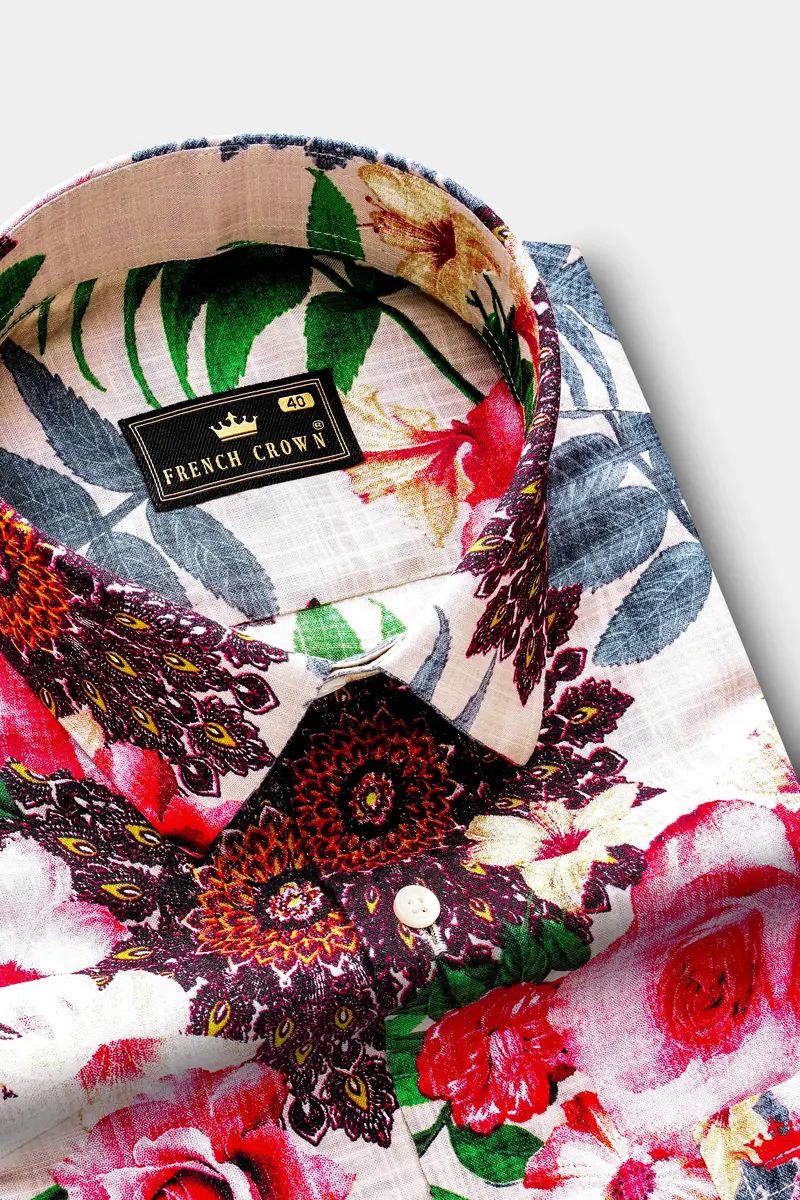 Sunlush-Eggshell Cream Tropical Printed Lightweight Premium Cotton Multicolor Casual Shirt 4