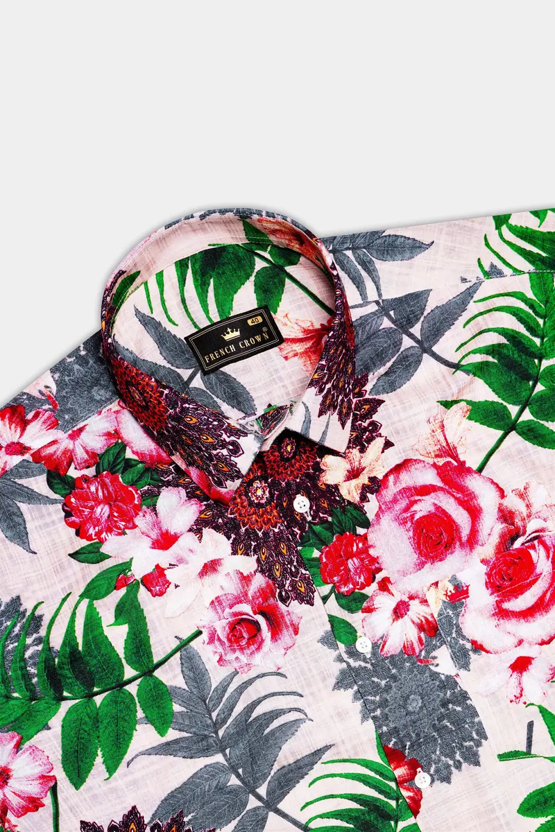 Sunlush-Eggshell Cream Tropical Printed Lightweight Premium Cotton Multicolor Casual Shirt 5