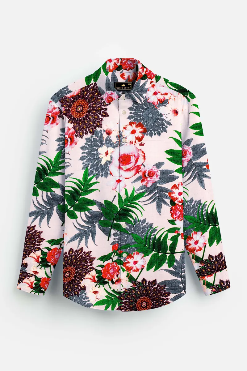 Sunlush-Eggshell Cream Tropical Printed Lightweight Premium Cotton Multicolor Casual Shirt 6