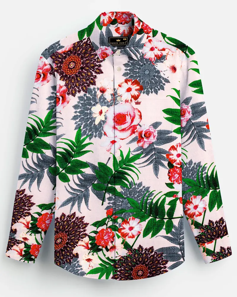 Sunlush-Eggshell Cream Tropical Printed Lightweight Premium Cotton Multicolor Casual Shirt 8