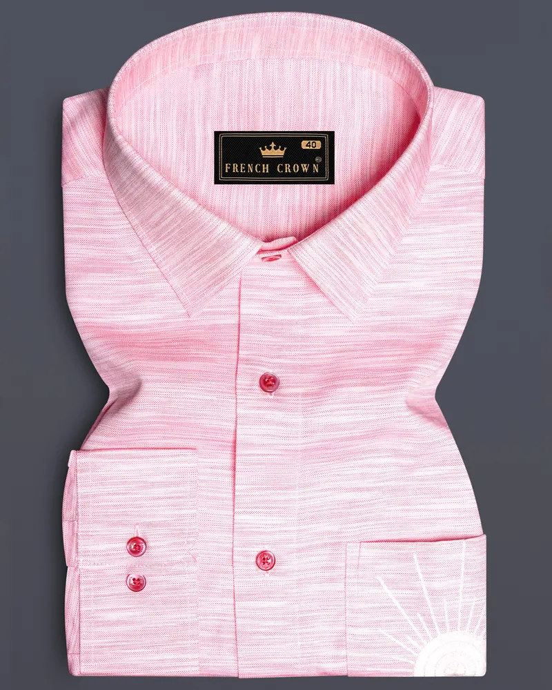 Sunrise Blush-Careys Pink Textured Chambray Premium Cotton Pocket Sun Embroidered Casual Designer Shirt 1