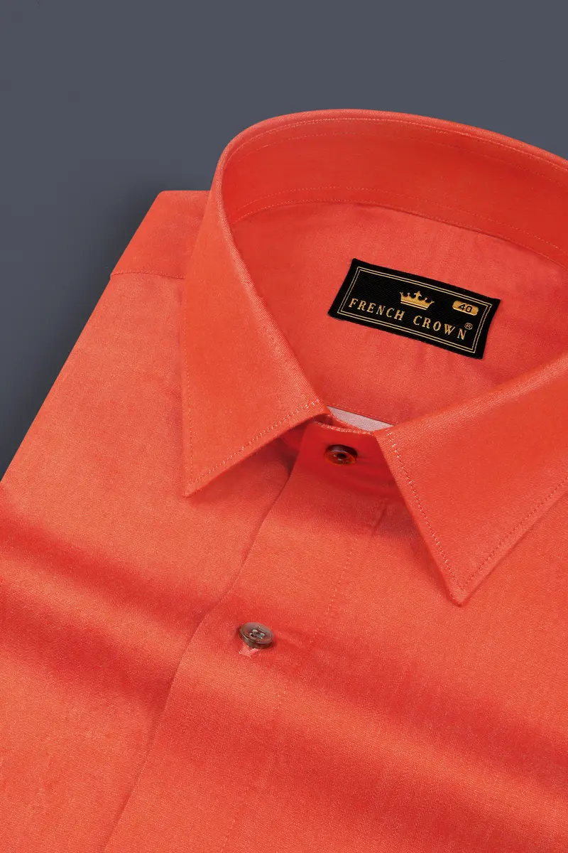 Sunrise Orange Solid Chambray Premium Giza Cotton Shirt 1