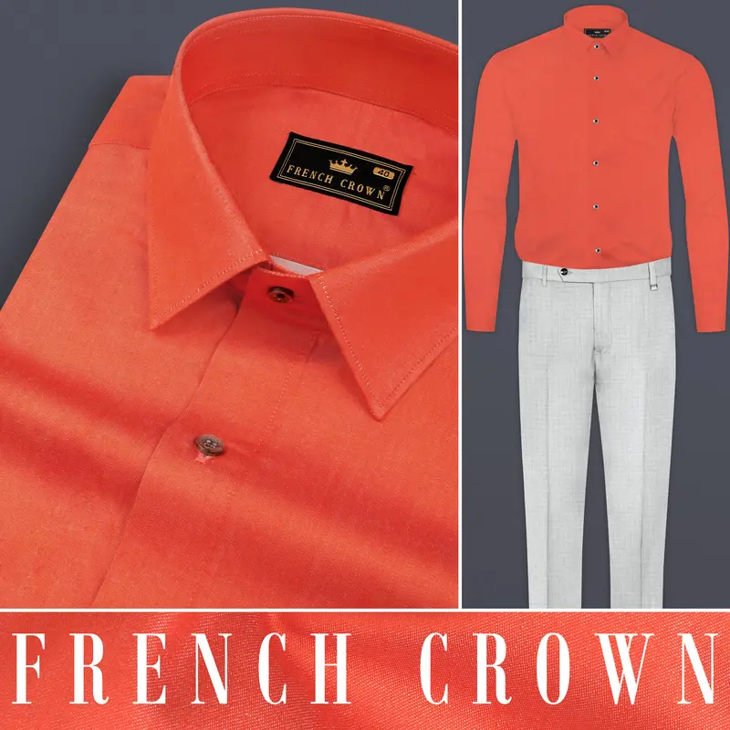 Sunrise Orange Solid Chambray Premium Giza Cotton Shirt 10
