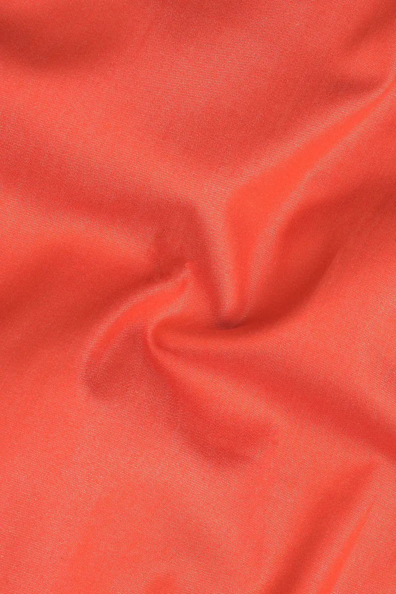 Sunrise Orange Solid Chambray Premium Giza Cotton Shirt 2