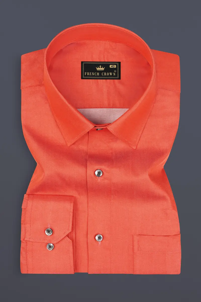 Sunrise Orange Solid Chambray Premium Giza Cotton Shirt 3