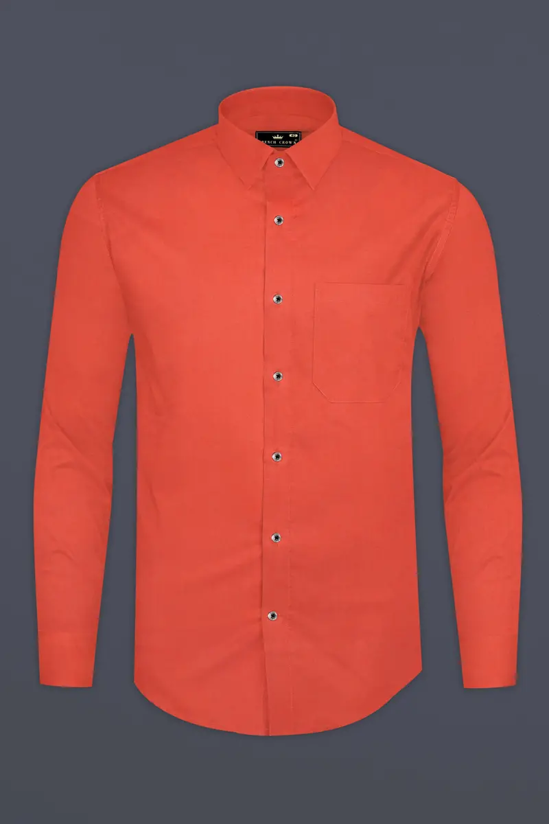 Sunrise Orange Solid Chambray Premium Giza Cotton Shirt 4