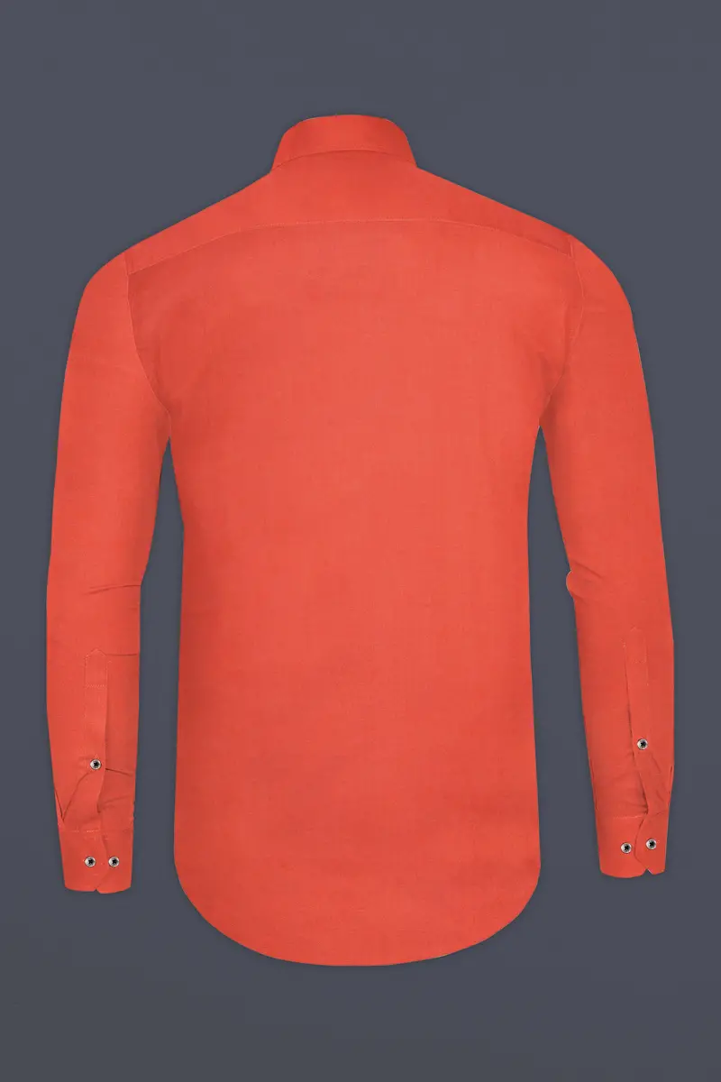 Sunrise Orange Solid Chambray Premium Giza Cotton Shirt 5