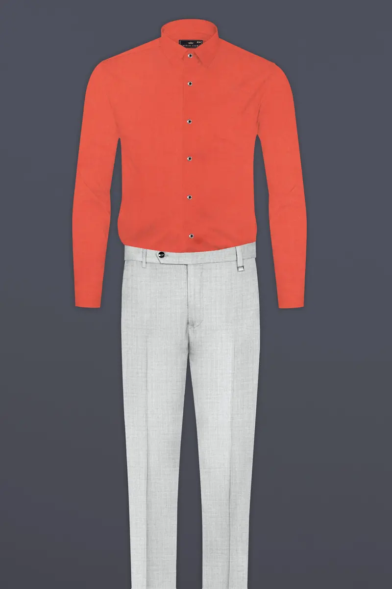 Sunrise Orange Solid Chambray Premium Giza Cotton Shirt 6