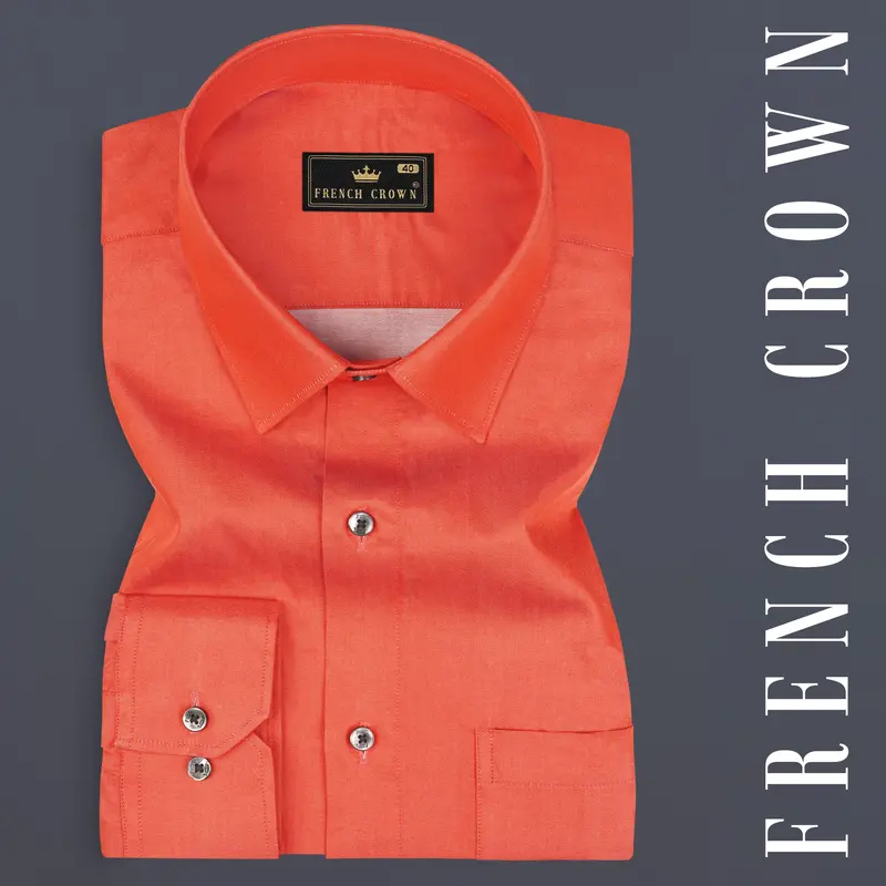 Sunrise Orange Solid Chambray Premium Giza Cotton Shirt 7