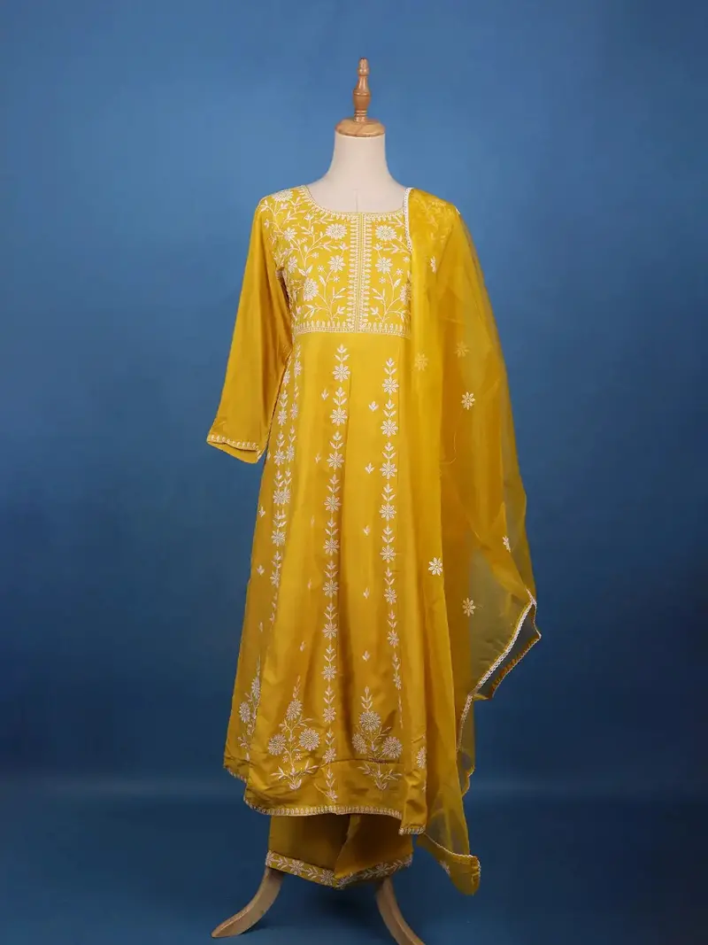 Sunshine Yellow Embroidered Cotton Salwar Suit 1