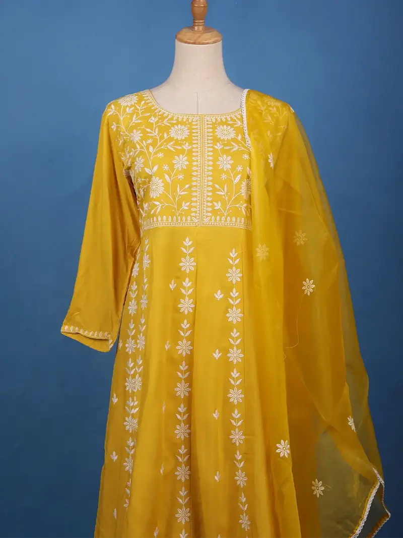Sunshine Yellow Embroidered Cotton Salwar Suit 2