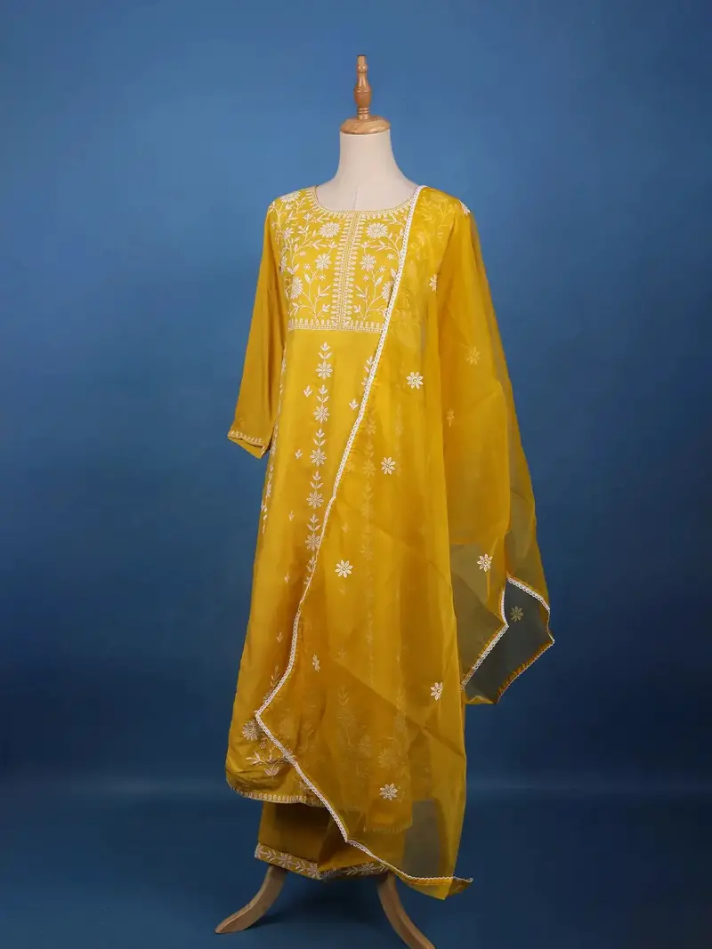 Sunshine Yellow Embroidered Cotton Salwar Suit 3