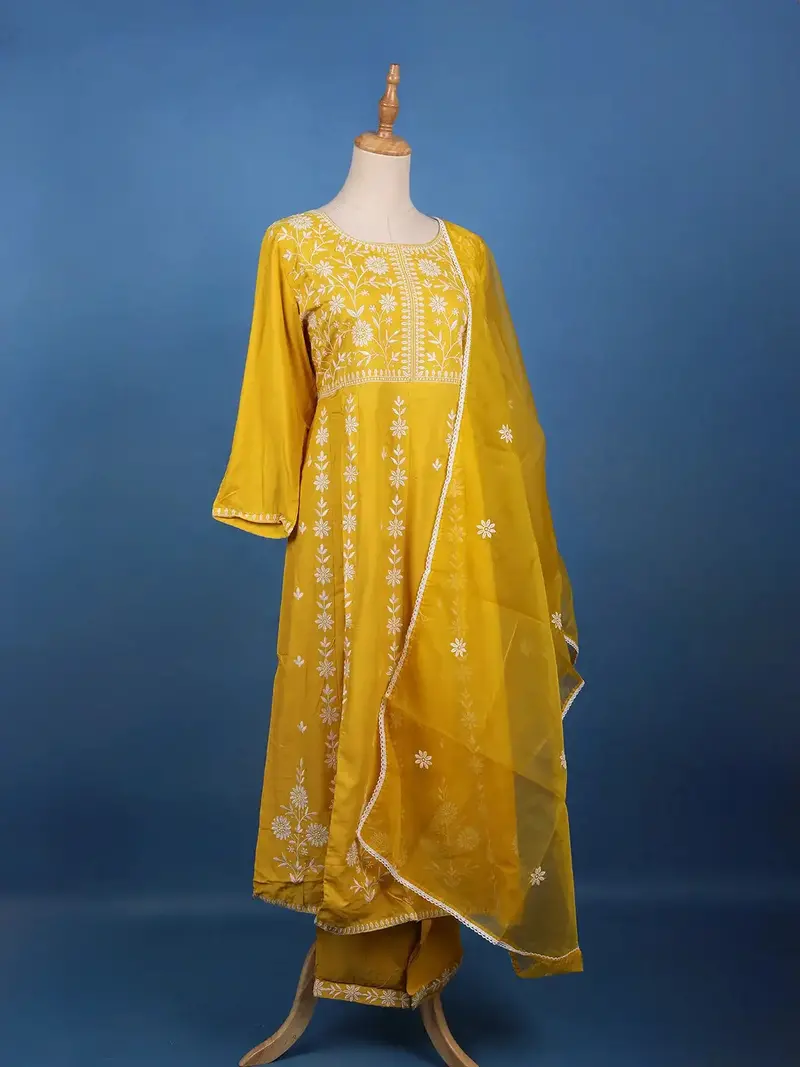 Sunshine Yellow Embroidered Cotton Salwar Suit 4