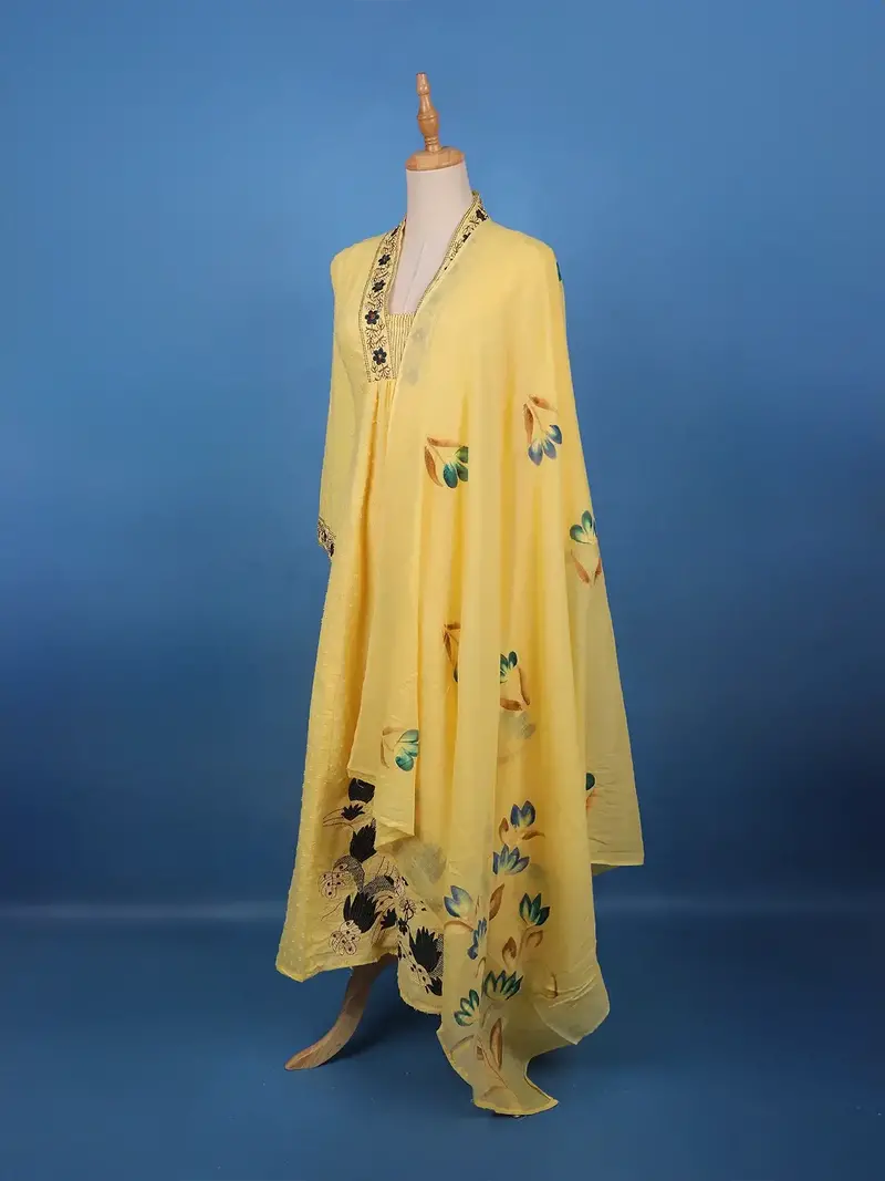 Sunshine Yellow Embroidered Cotton Salwar Suit Set 4