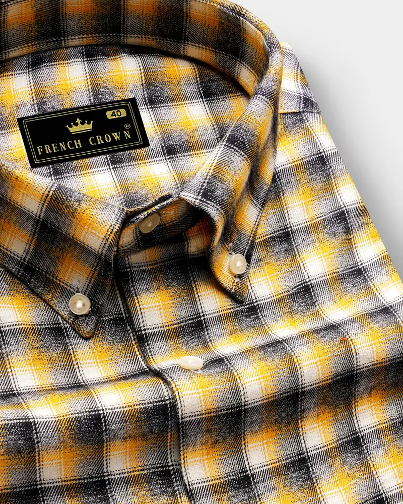 Supernova Yellow And Shark Black Plaid Twill Premium Cotton Shirt 1