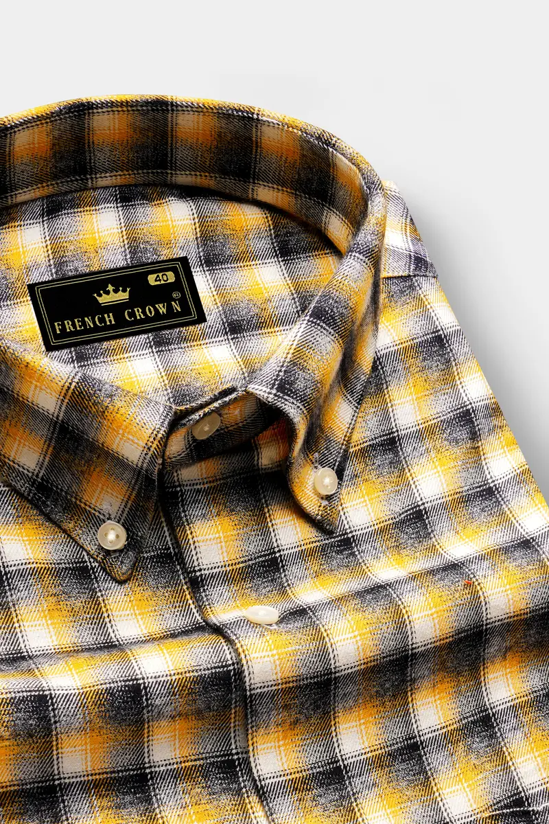 Supernova Yellow And Shark Black Plaid Twill Premium Cotton Shirt 2