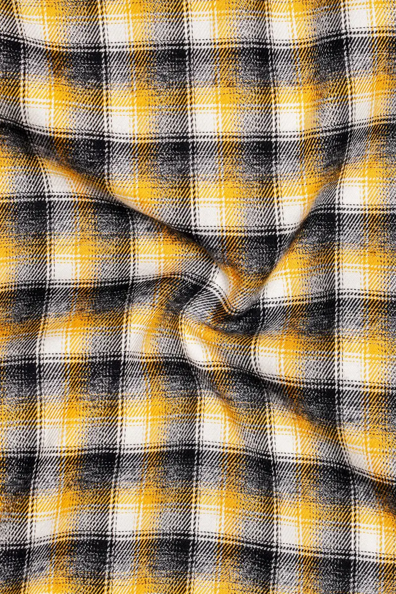 Supernova Yellow And Shark Black Plaid Twill Premium Cotton Shirt 3