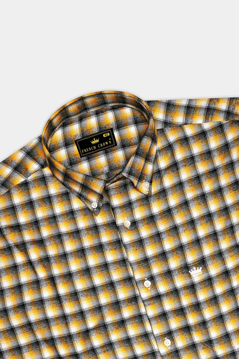 Supernova Yellow And Shark Black Plaid Twill Premium Cotton Shirt 5