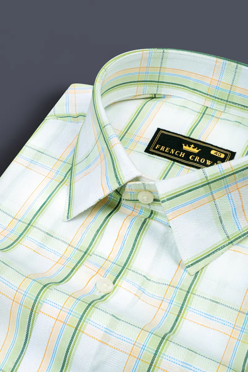 Surf And Glade Green Plaid Dobby Textured Premium Giza Cotton Shirt 1