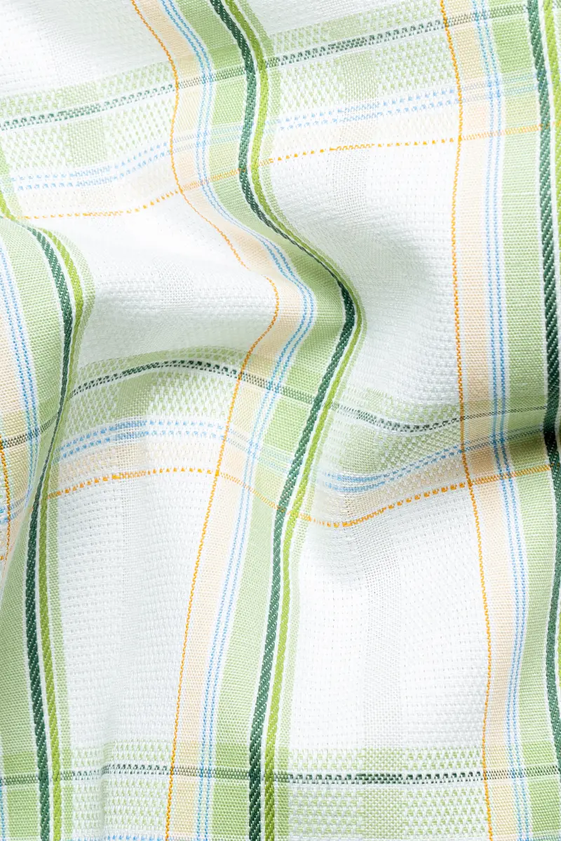 Surf And Glade Green Plaid Dobby Textured Premium Giza Cotton Shirt 2