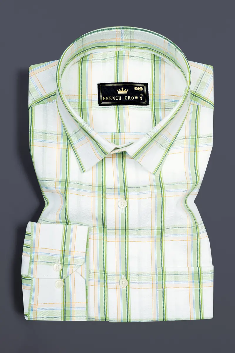 Surf And Glade Green Plaid Dobby Textured Premium Giza Cotton Shirt 3