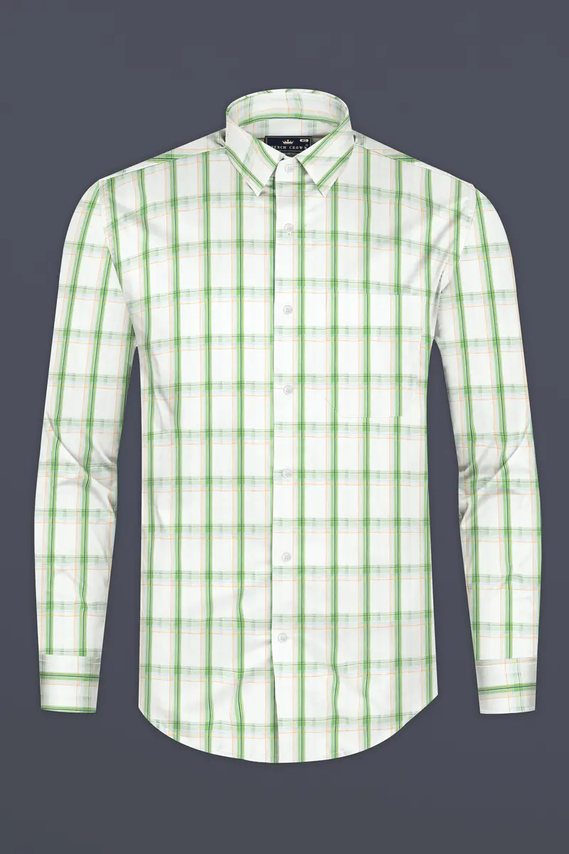 Surf And Glade Green Plaid Dobby Textured Premium Giza Cotton Shirt 4