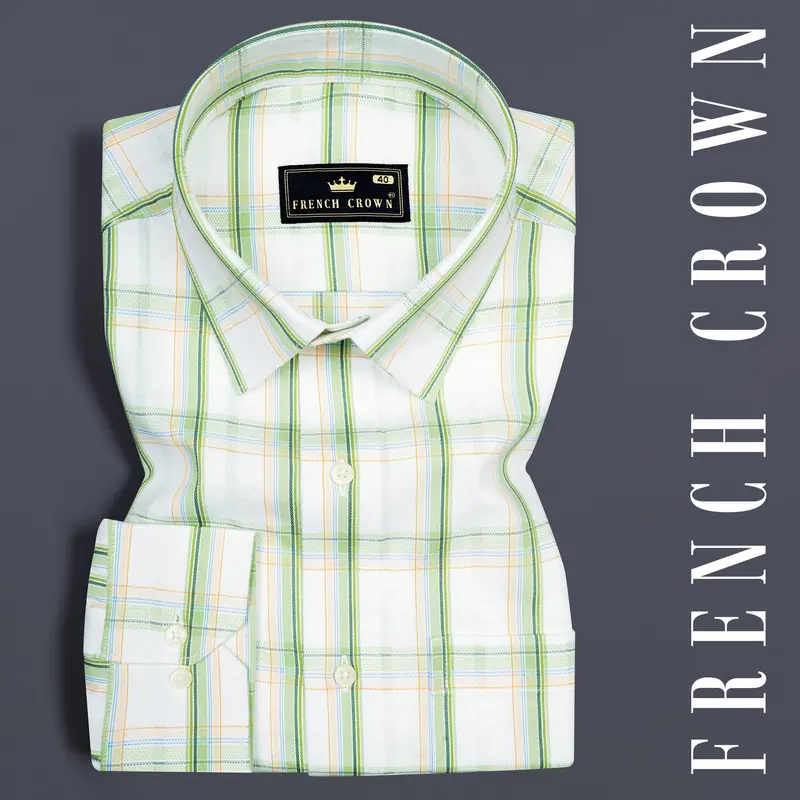 Surf And Glade Green Plaid Dobby Textured Premium Giza Cotton Shirt 6