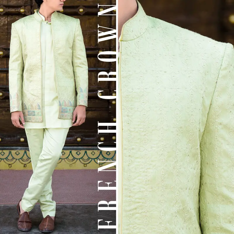 Surf Crest Green Embroidered Jodhpuri With Kurta Shirt And Pants Set 1