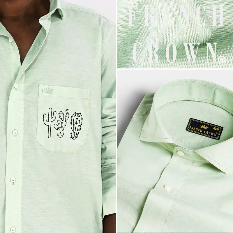 Surf Crest Green Funky Embroidered Royal Oxford Designer Shirt 1