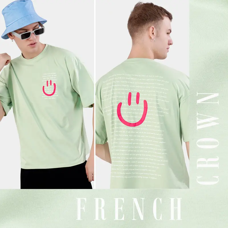 Surf Crest Green Printed Premium Cotton Oversized T-Shirt 1
