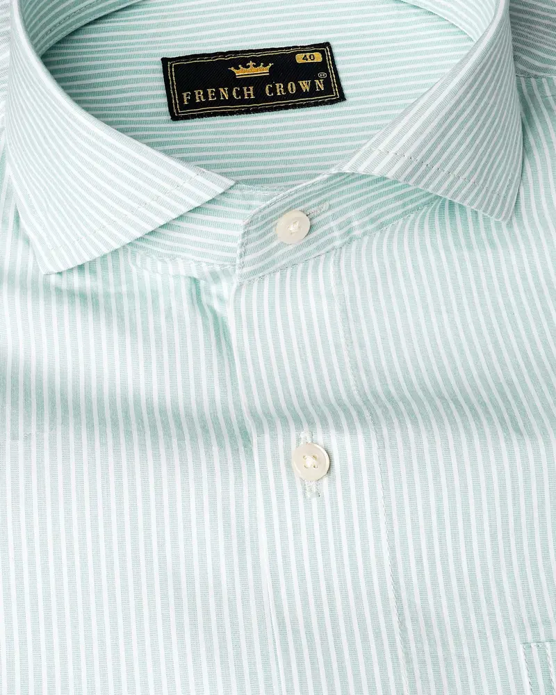Surf Crest Light Green With White Pinstriped Premium Cotton Shirt 1