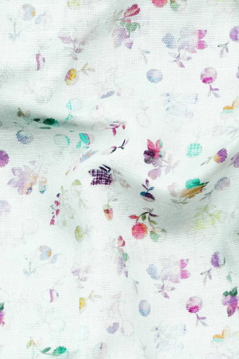 Surf Green With Multicolour Ditsy Printed Luxurious Linen Shirt 2
