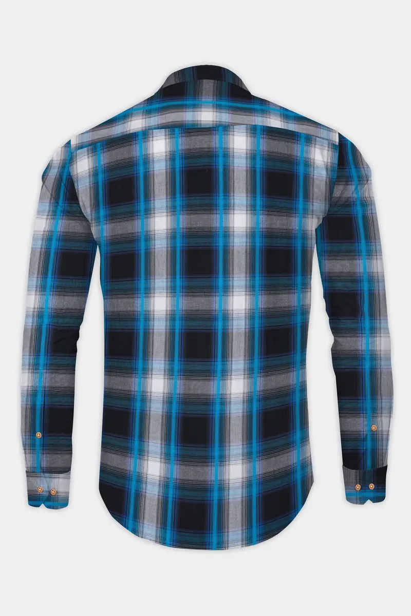 Surfie Blue And Shark Black Plaid Premium Giza Cotton Kurta Shirt 6