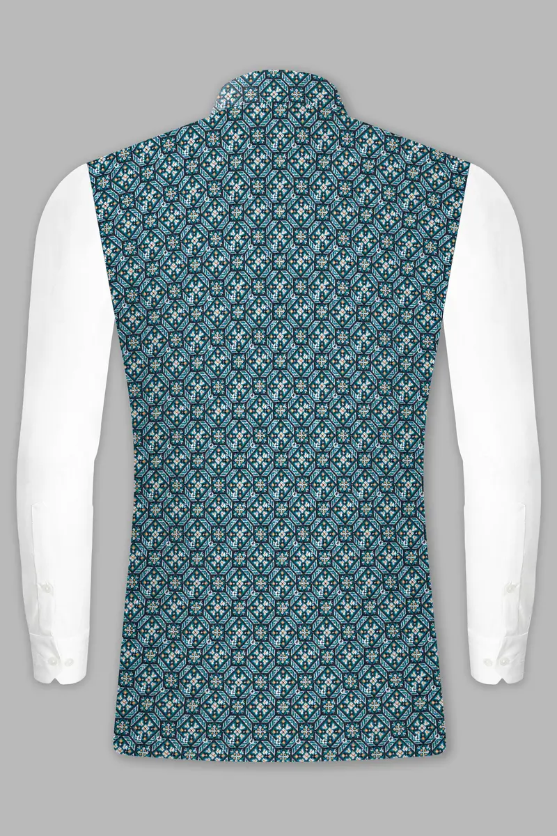 Surfie Blue And Tangerine Orange Designer Embroidered Nehru Jacket 9